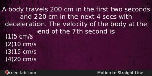 A Body Travels 200 Cm In The First Two Seconds Physics Question
