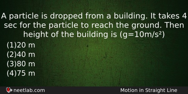 A Particle Is Dropped From A Building It Takes 4 Physics Question 