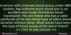 A Person With Unknown Blood Group Under Abo System Has Biology Question