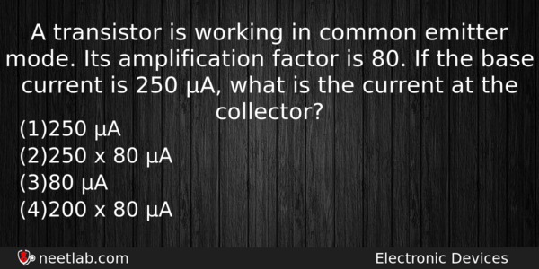 A Transistor Is Working In Common Emitter Mode Its Amplification Physics Question 