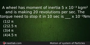 A Wheel Has Moment Of Inertia 5 X 10 Kgm Physics Question