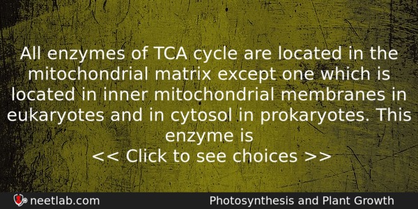 All Enzymes Of Tca Cycle Are Located In The Mitochondrial Biology Question 