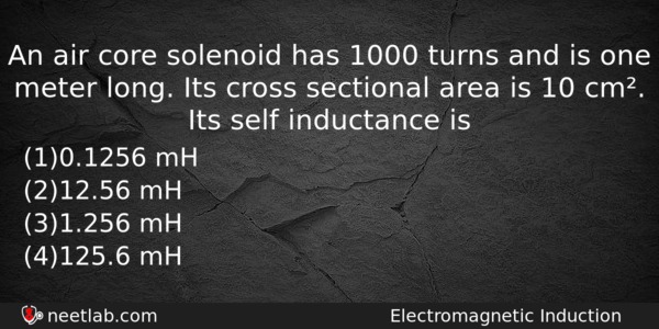 An Air Core Solenoid Has 1000 Turns And Is One Physics Question 
