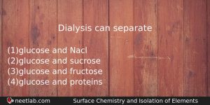 Dialysis Can Separate Chemistry Question