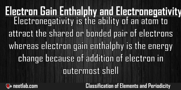 Difference Between Electron Gain Enthalphy And Electronegativity Classification Of Elements And Periodicity Explanation 