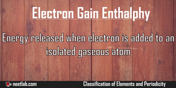 Electron Gain Enthalphy Classification Of Elements And Periodicity Explanation 