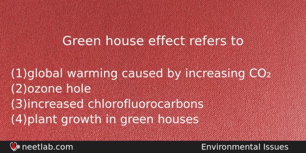 Green House Effect Refers To Biology Question 