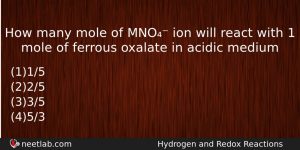 How Many Mole Of Mno Ion Will React With 1 Chemistry Question