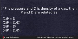 If P Is Pressure And D Is Density Of A Chemistry Question