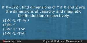 If X3yz Find Dimensions Of Y If X And Z Physics Question