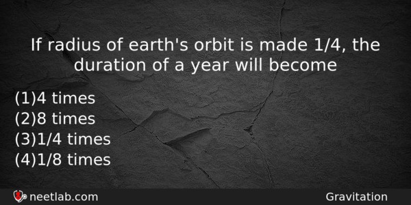 If Radius Of Earths Orbit Is Made 14 The Duration Physics Question 