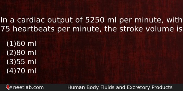 In A Cardiac Output Of 5250 Ml Per Minute With Biology Question 
