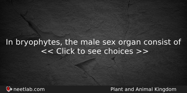 In Bryophytes The Male Sex Organ Consist Of Biology Question 