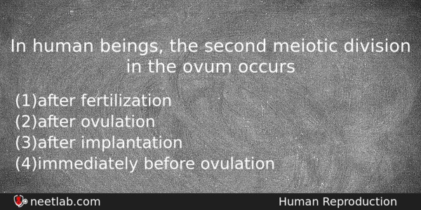 In Human Beings The Second Meiotic Division In The Ovum Biology Question 