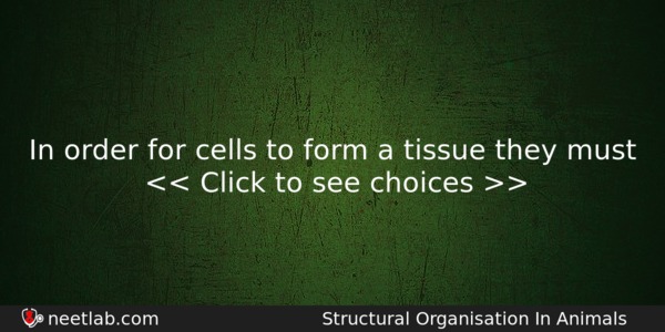 In Order For Cells To Form A Tissue They Must Biology Question 