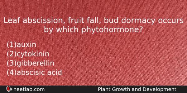Leaf Abscission Fruit Fall Bud Dormacy Occurs By Which Phytohormone Biology Question 