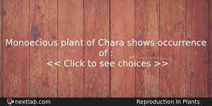 Monoecious Plant Of Chara Shows Occurrence Of Biology Question