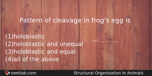 Pattern Of Cleavage In Frogs Egg Is Biology Question 
