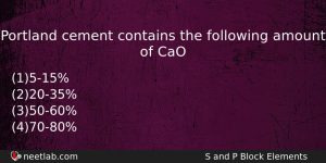 Portland Cement Contains The Following Amount Of Cao Chemistry Question