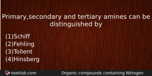 Primarysecondary And Tertiary Amines Can Be Distinguished By Chemistry Question
