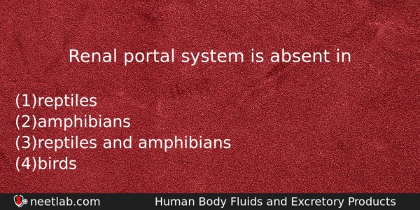 Renal Portal System Is Absent In Biology Question 