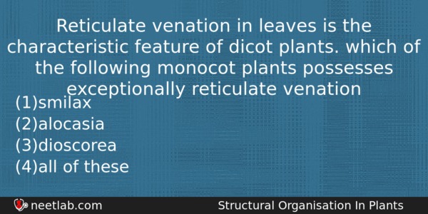 Reticulate Venation In Leaves Is The Characteristic Feature Of Dicot Biology Question 