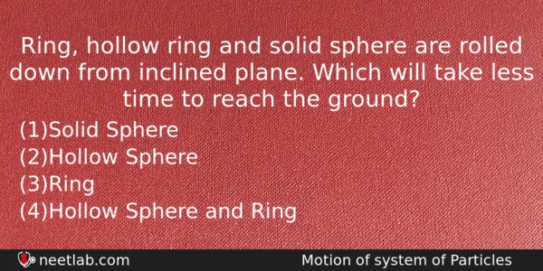 Ring Hollow Ring And Solid Sphere Are Rolled Down From Physics Question 
