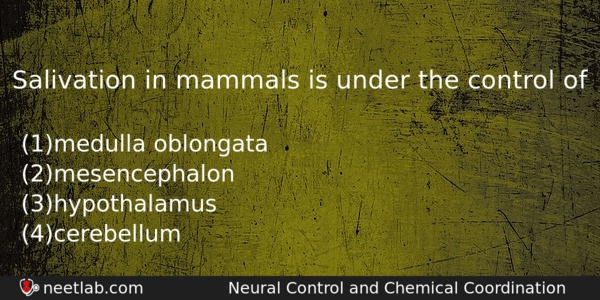Salivation In Mammals Is Under The Control Of Biology Question 