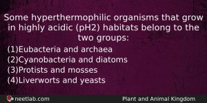 Some Hyperthermophilic Organisms That Grow In Highly Acidic Ph2 Habitats Biology Question