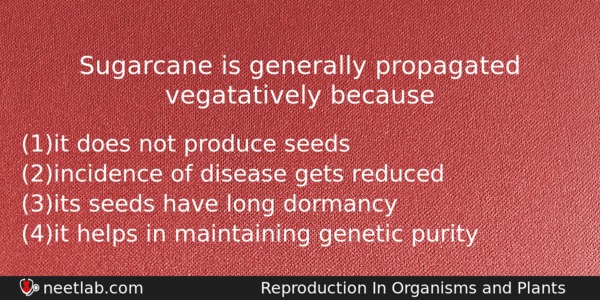 Sugarcane Is Generally Propagated Vegatatively Because Biology Question 