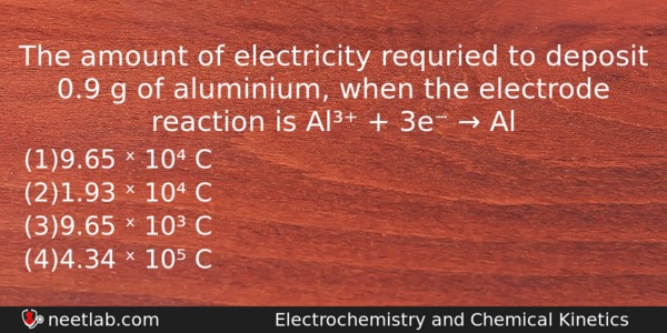 The Amount Of Electricity Requried To Deposit 09 G Of Chemistry Question 