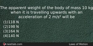 The Apparent Weight Of The Body Of Mass 10 Kg Physics Question