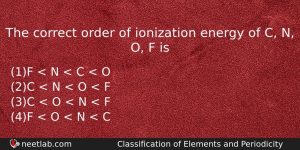 The Correct Order Of Ionization Energy Of C N O Chemistry Question