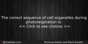 The Correct Sequence Of Cell Organelles During Photorespiration Is Biology Question