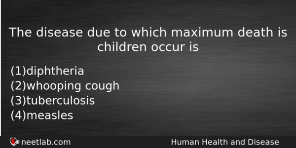 The Disease Due To Which Maximum Death Is Children Occur Biology Question 