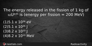 The Energy Released In The Fission Of 1 Kg Of Physics Question