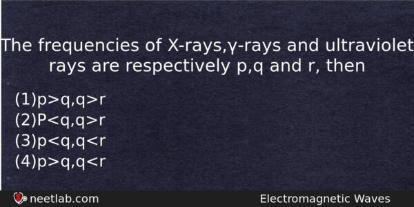 The Frequencies Of Xraysrays And Ultraviolet Rays Are Respectively Pq Physics Question 