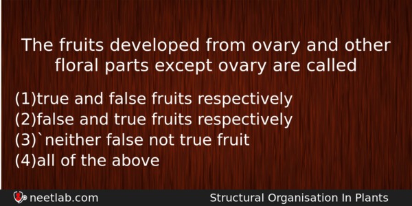 The Fruits Developed From Ovary And Other Floral Parts Except Biology Question 