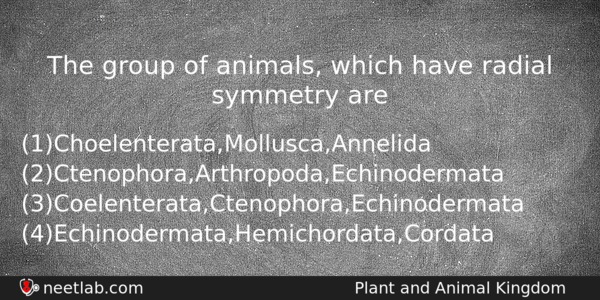 The Group Of Animals Which Have Radial Symmetry Are Biology Question 