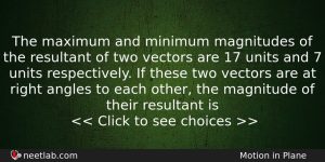 The Maximum And Minimum Magnitudes Of The Resultant Of Two Physics Question