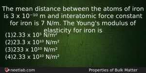 The Mean Distance Between The Atoms Of Iron Is 3 Physics Question