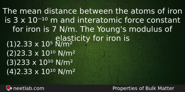 The Mean Distance Between The Atoms Of Iron Is 3 Physics Question 