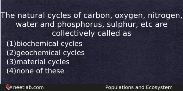 The Natural Cycles Of Carbon Oxygen Nitrogen Water And Phosphorus Biology Question 