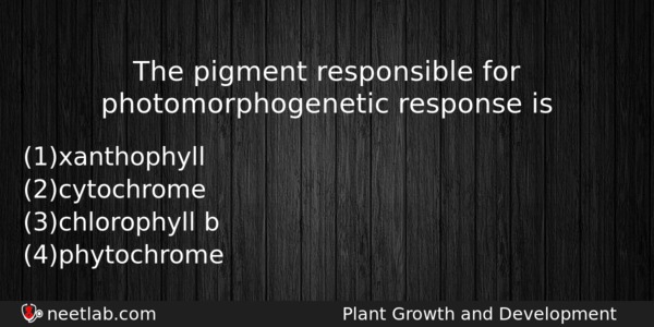 The Pigment Responsible For Photomorphogenetic Response Is Biology Question 