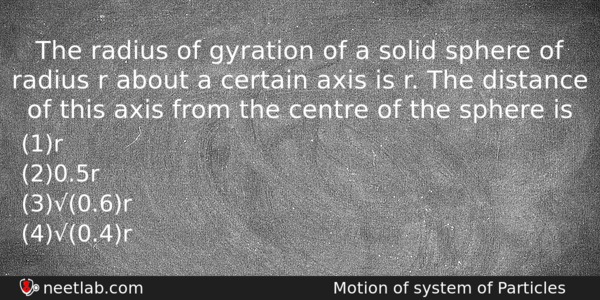 The Radius Of Gyration Of A Solid Sphere Of Radius Physics Question 