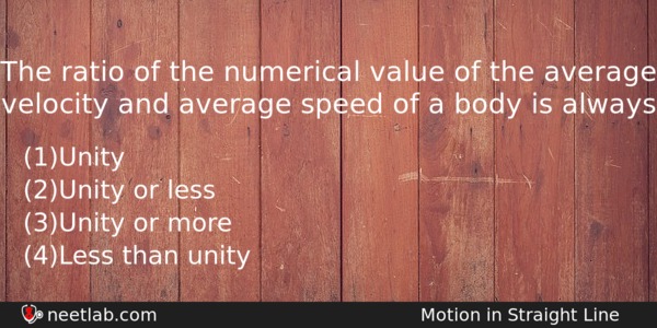 The Ratio Of The Numerical Value Of The Average Velocity Physics Question 