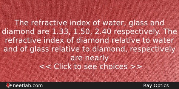 The Refractive Index Of Water Glass And Diamond Are 133 Physics Question 