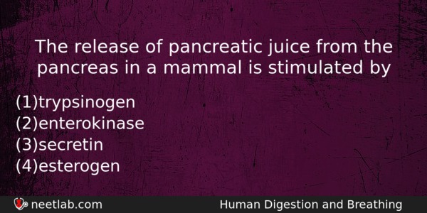 The Release Of Pancreatic Juice From The Pancreas In A Biology Question 