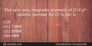 The Spin Only Magnetic Moment Of Crf Atomic Number For Chemistry Question