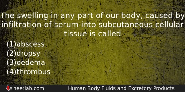 The Swelling In Any Part Of Our Body Caused By Question 